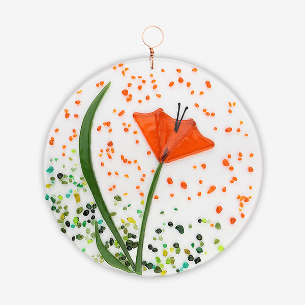 Free Spirit Glass Art Poppy: 7.5 Orange Round Hanging