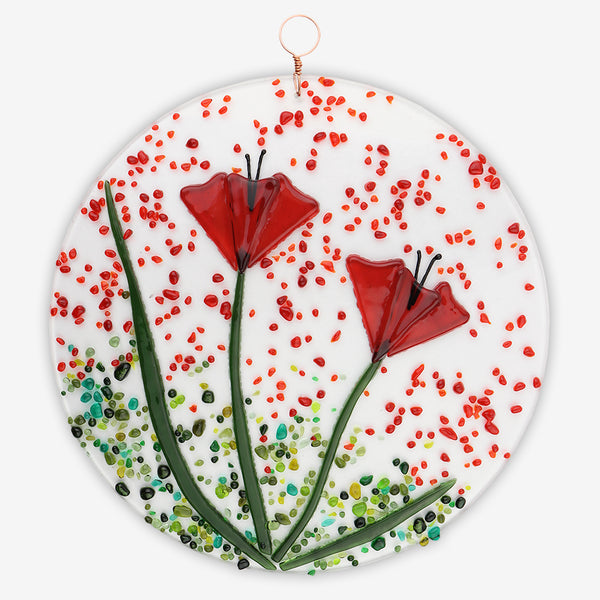 Free Spirit Glass Art Poppy: 9 Red Round Hanging