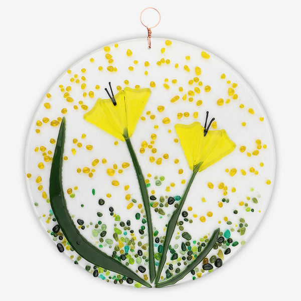 Free Spirit Glass Art Poppy: 9 Yellow Round Hanging