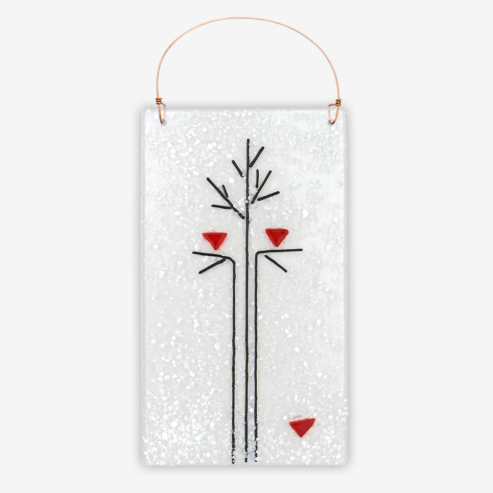 Free Spirit Glass Art Seasons: 4x7 Winter Bird Vertical Hanging
