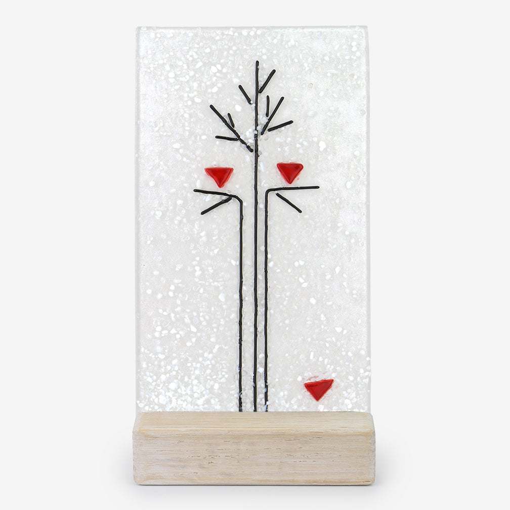 Free Spirit Glass Art Seasons: 4x7 Winter Bird Vertical in Stand