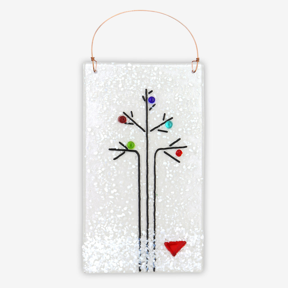 Free Spirit Glass Art Seasons: 4x7 Winter Decorated Vertical Hanging