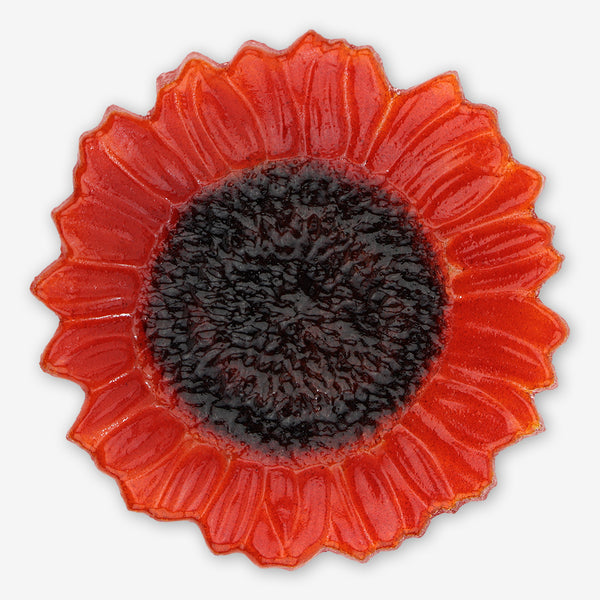 Free Spirit Glass Art Dish: 6 Sunflower, Orange/Red