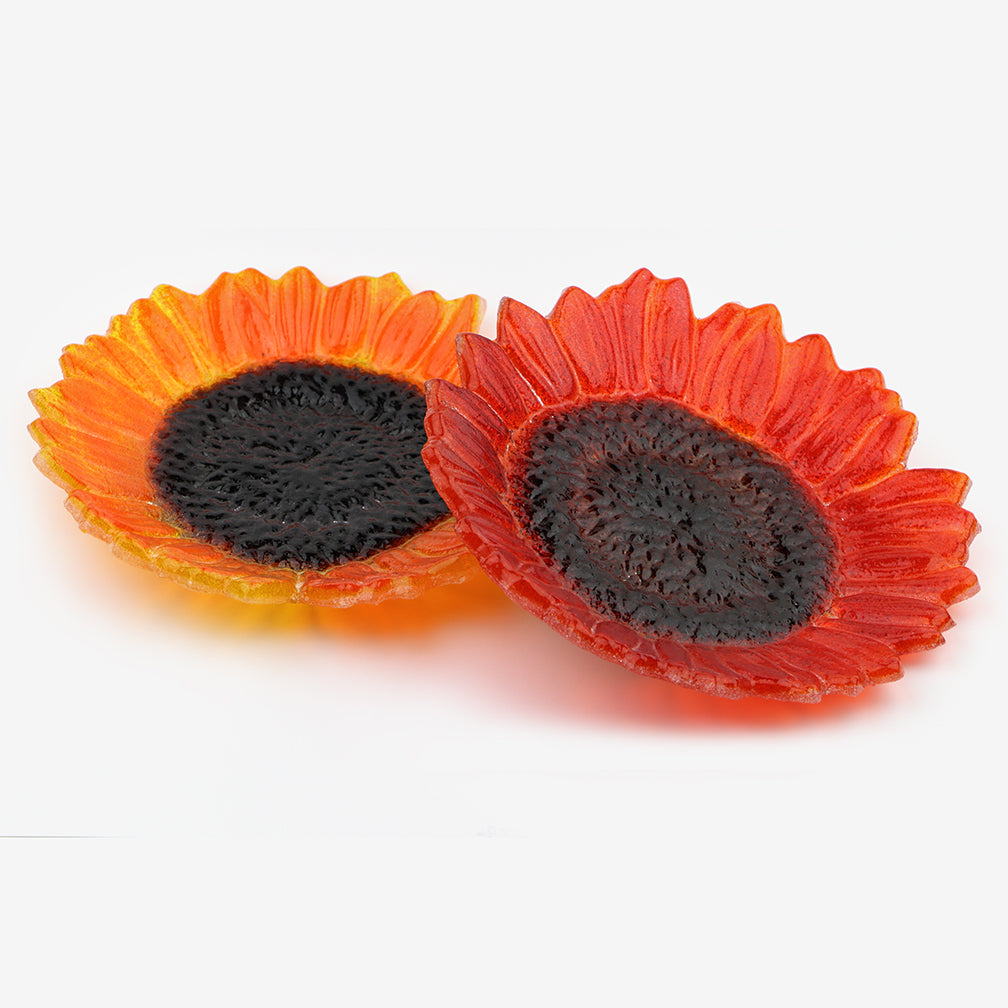 Free Spirit Glass Art Dish: 6 Sunflower, Orange/Red