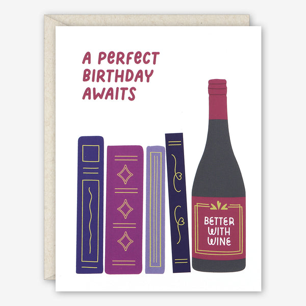 Graphic Anthology Birthday Card: Books & Wine