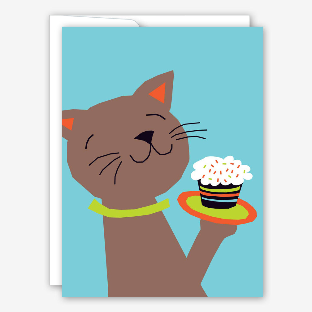 Great Arrow Birthday Card: Cat Serving Cupcake