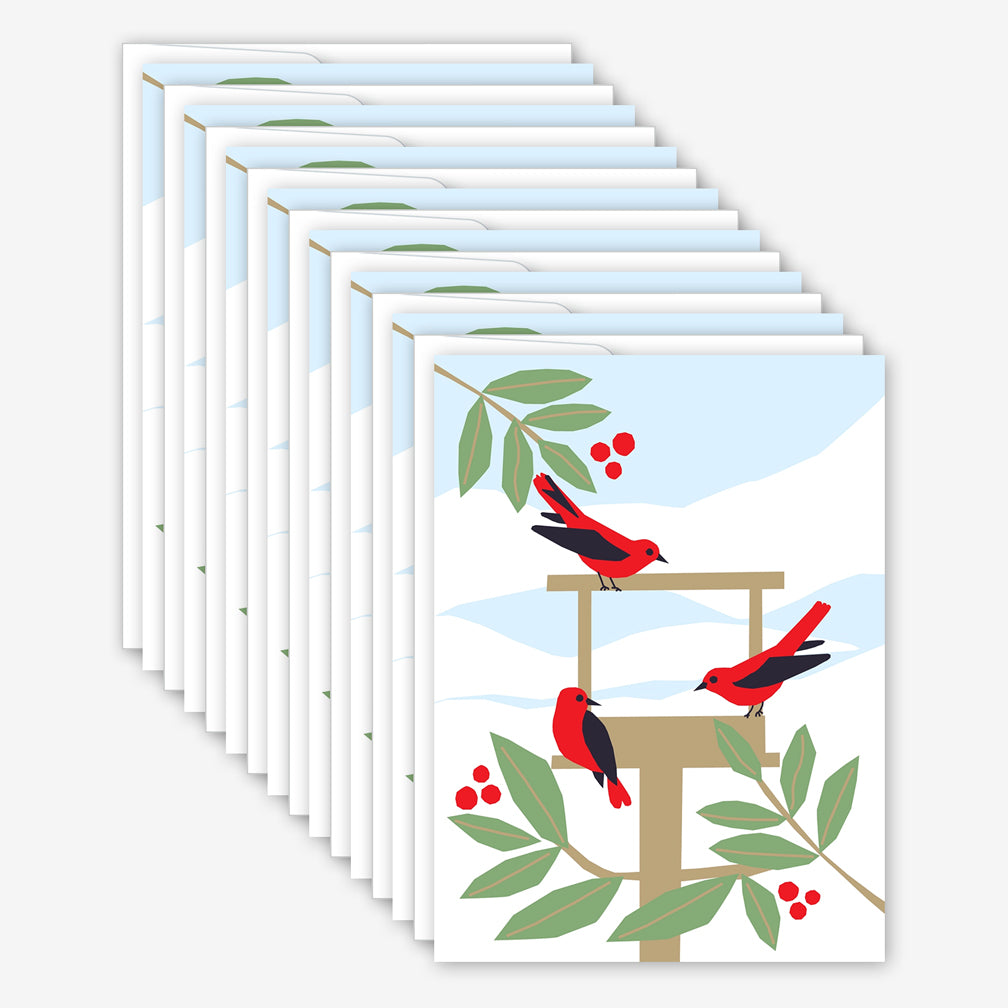 Great Arrow Christmas Box of Cards: Tanagers at Feeder