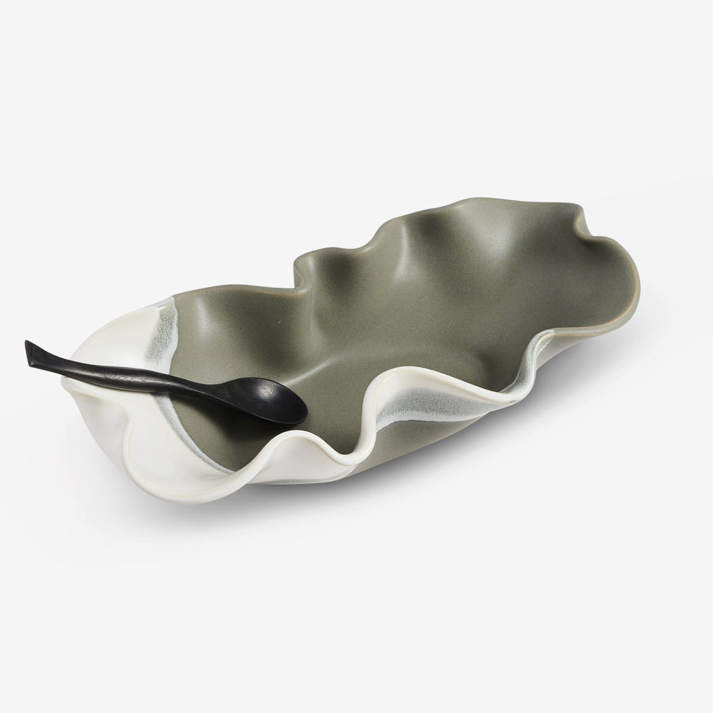 Hilborn Pottery Design: Oblong Bowl: Grey & White