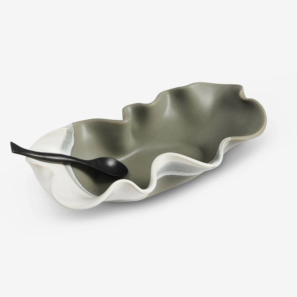 Hilborn Pottery Design: Oblong Bowl: Grey & White