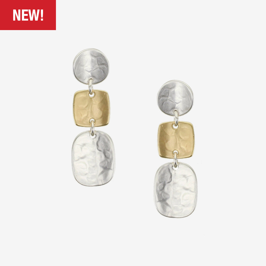 Marjorie Baer Post Earrings: Concave Disc, Square and Oval