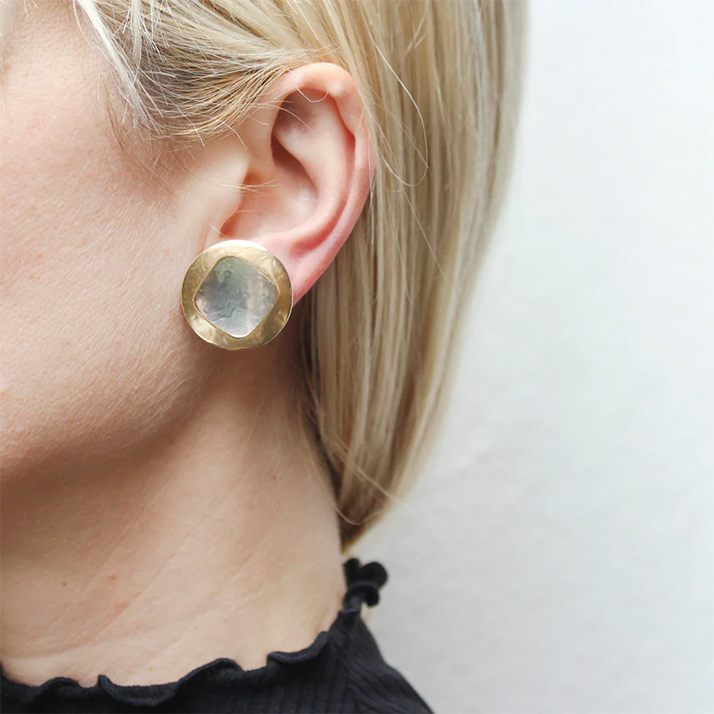 Marjorie Baer Post Earrings: Large Discs with Square Cutout