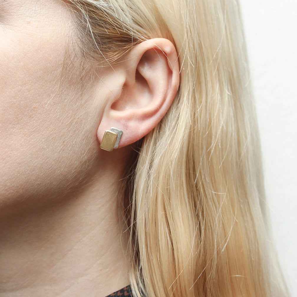 Marjorie Baer Post Earrings: Small Layered Rectangles