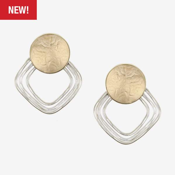 Marjorie Baer Post Earrings: Large Disc with Hammered Square Rings