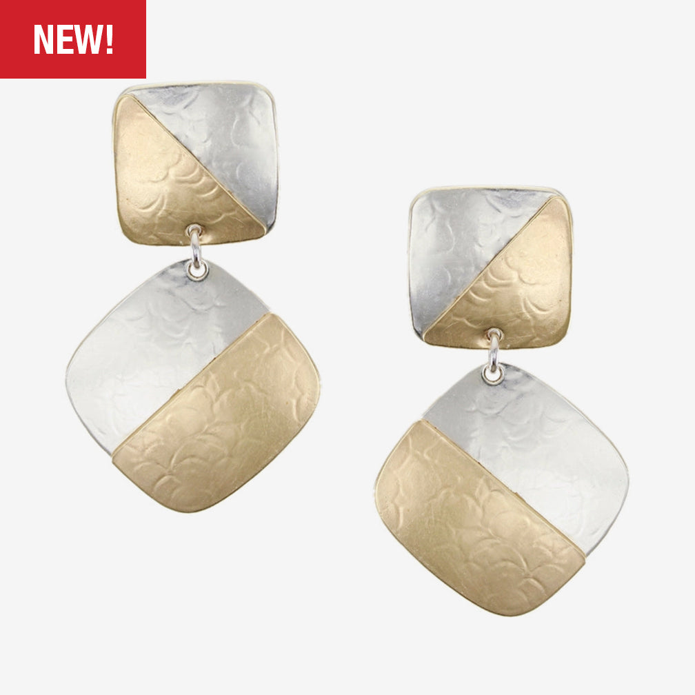 Marjorie Baer Post Earrings: Half & Half Square, Double