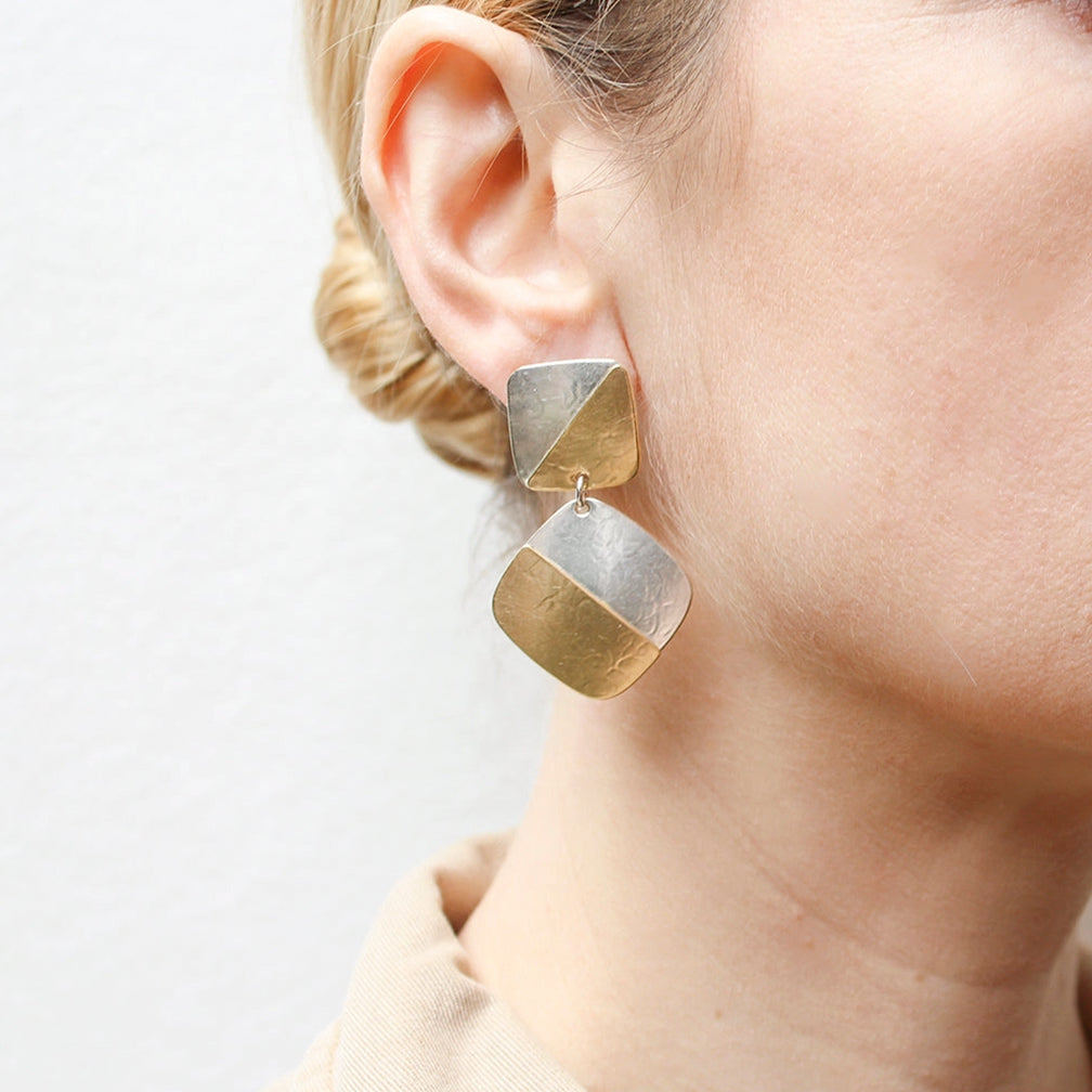 Marjorie Baer Post Earrings: Half & Half Square, Double