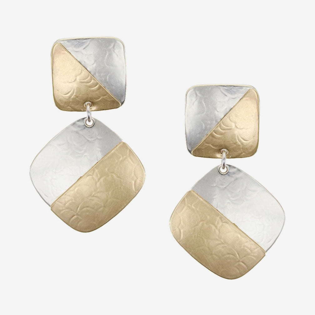 Marjorie Baer Post Earrings: Half & Half Square, Double