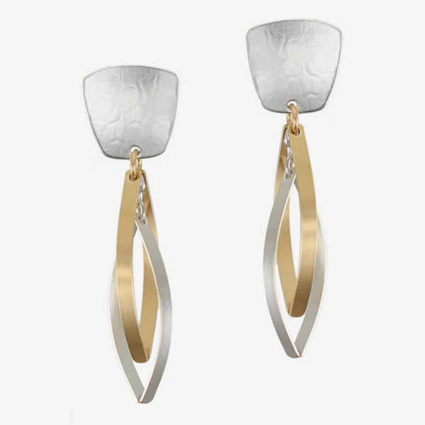 Marjorie Baer Post Earrings: Tapered Square with Interlocking Pointed Ribbon Hoops