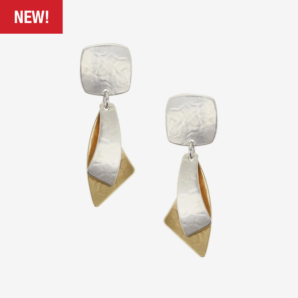 Marjorie Baer Post Earrings: Rounded Square with Layered Swoops