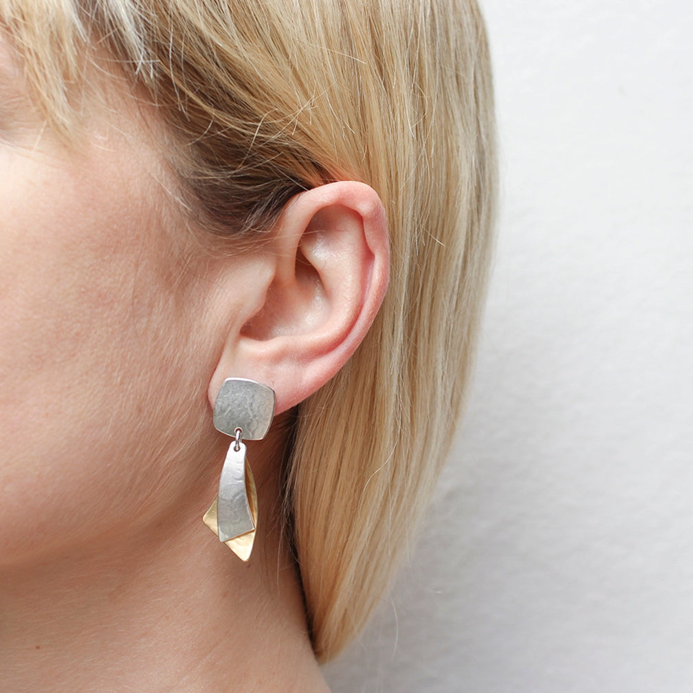 Marjorie Baer Post Earrings: Rounded Square with Layered Swoops