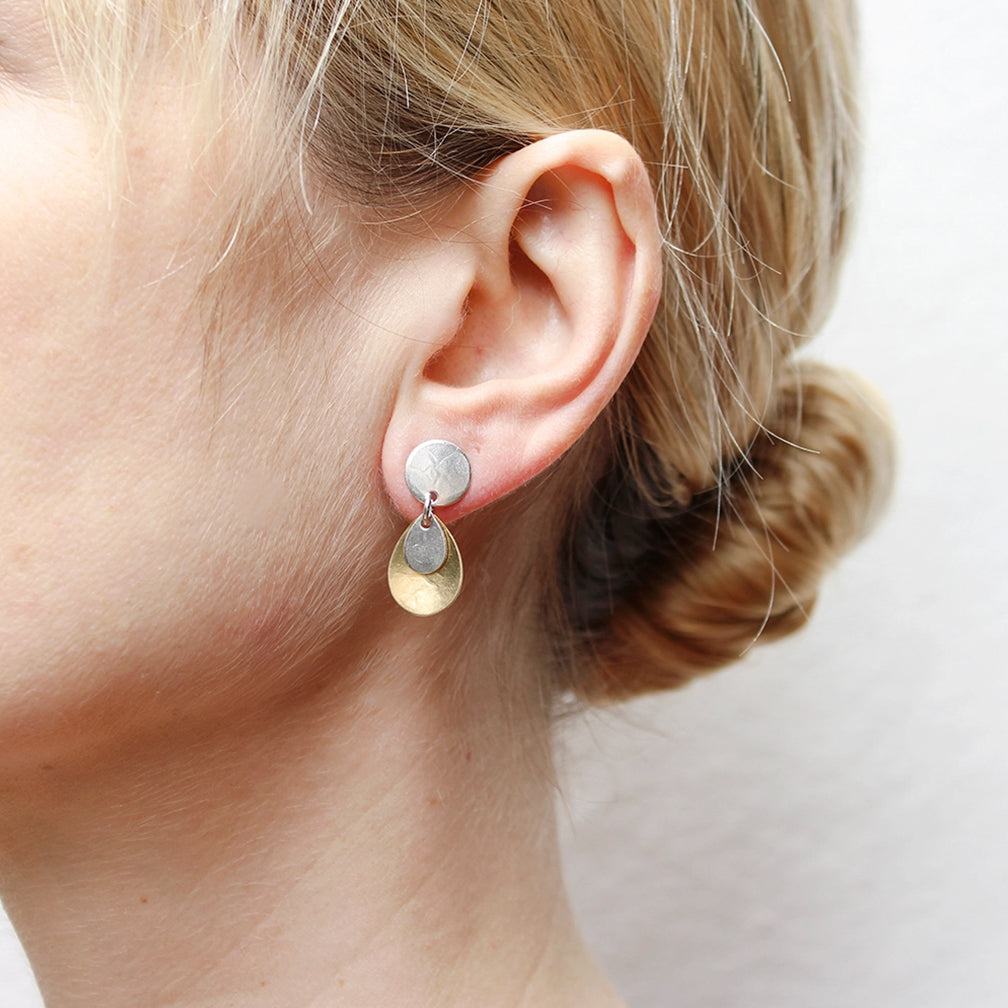 Marjorie Baer Post Earrings: Small Disc with Layered Teardrops