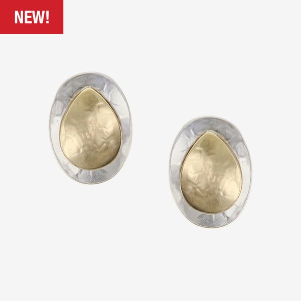 Marjorie Baer Clip Earrings: Small Dished Oval with Teardrop