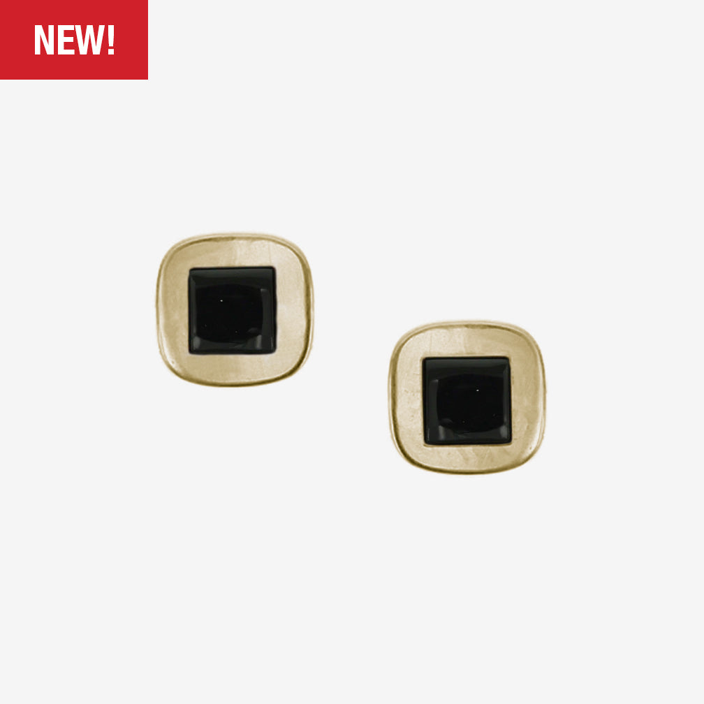 Marjorie Baer Post Earrings: Mini Square with Black, Brass