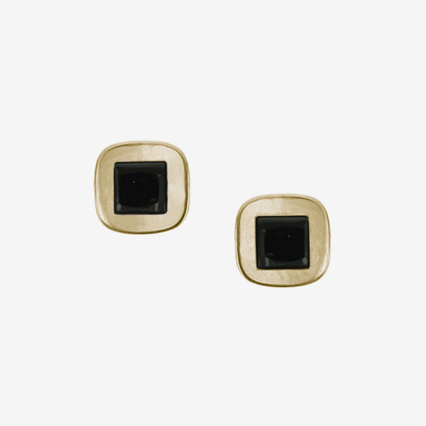 Marjorie Baer Post Earrings: Mini Square with Black, Brass