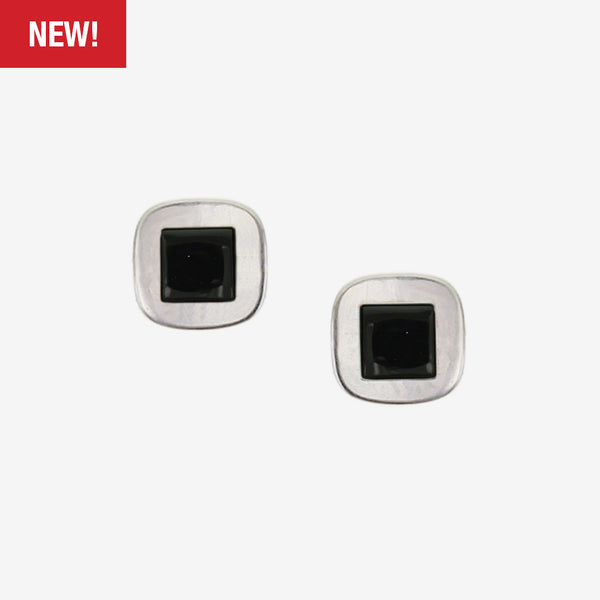 Marjorie Baer Post Earrings: Mini Square with Black, Silver