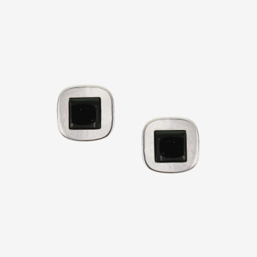 Marjorie Baer Post Earrings: Mini Square with Black, Silver