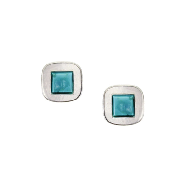 Marjorie Baer Post Earrings: Mini Square with Turquoise, Silver