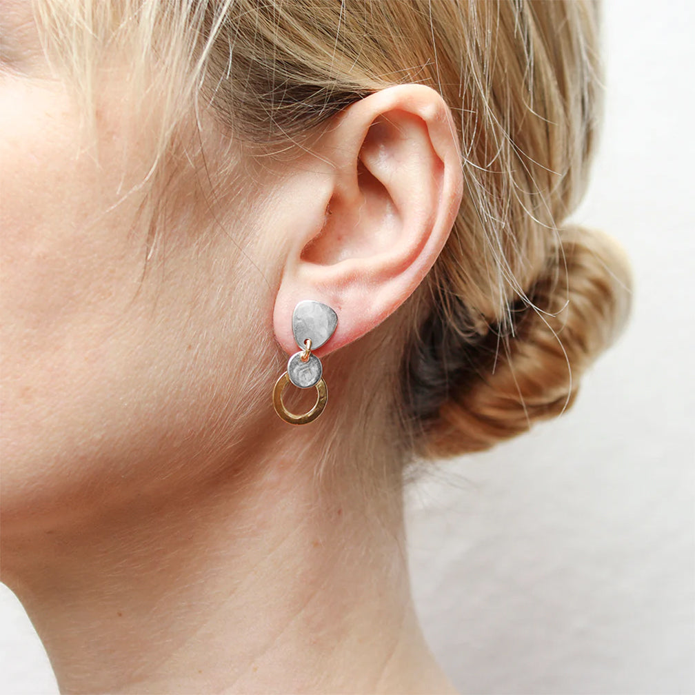Marjorie Baer Post Earrings: Pointed Top with Disc and Ring