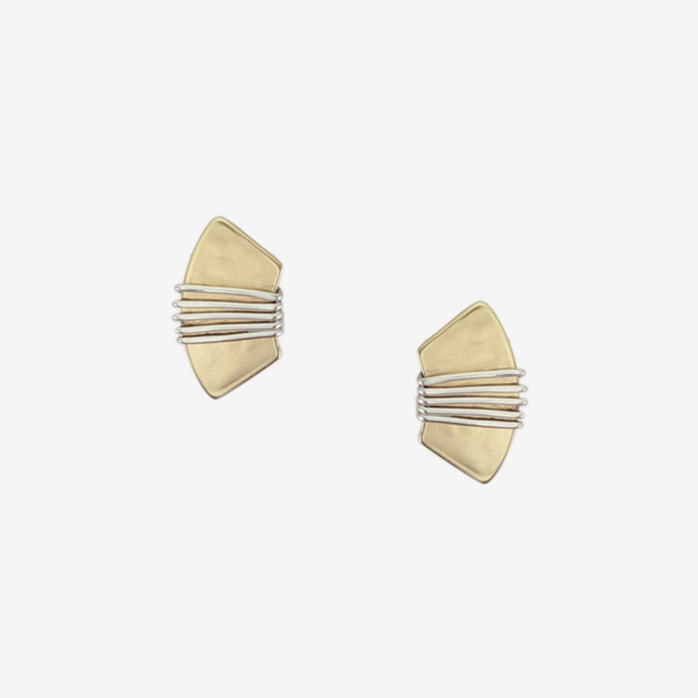 Marjorie Baer Post Earrings: Wire Wrapped Fan, Small Brass