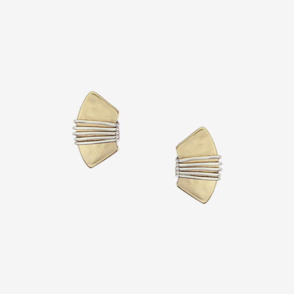Marjorie Baer Post Earrings: Wire Wrapped Fan, Small Brass