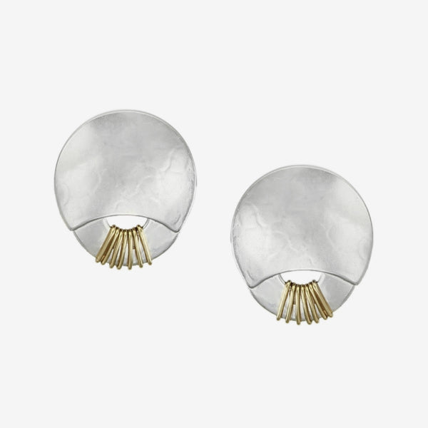Marjorie Baer Post Earrings: Crescent with Wire Wrapped Wide Ring, Silver