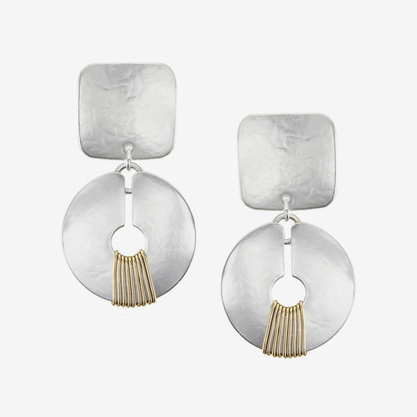 Marjorie Baer Post Earrings: Square with Wire Wrapped Open Disc