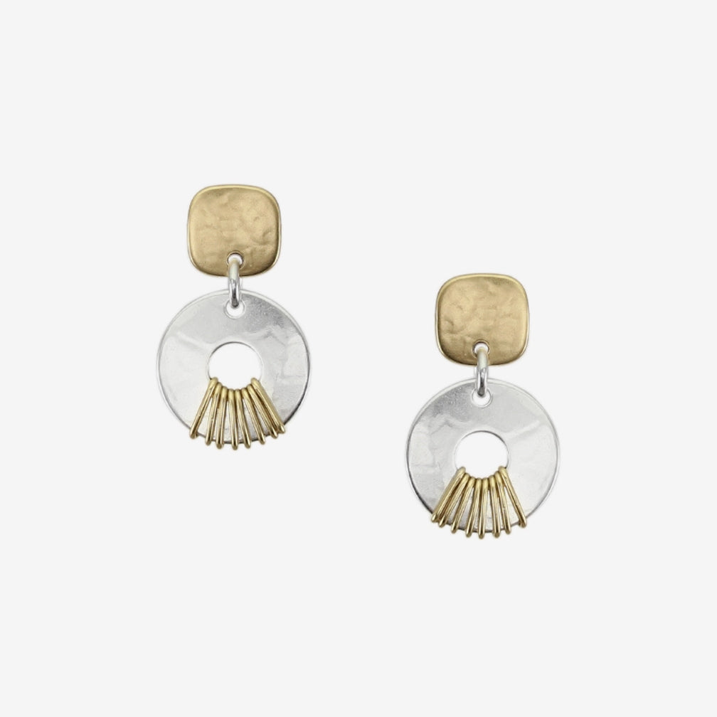 Marjorie Baer Post Earrings: Square with Wire Wrapped Open Disc