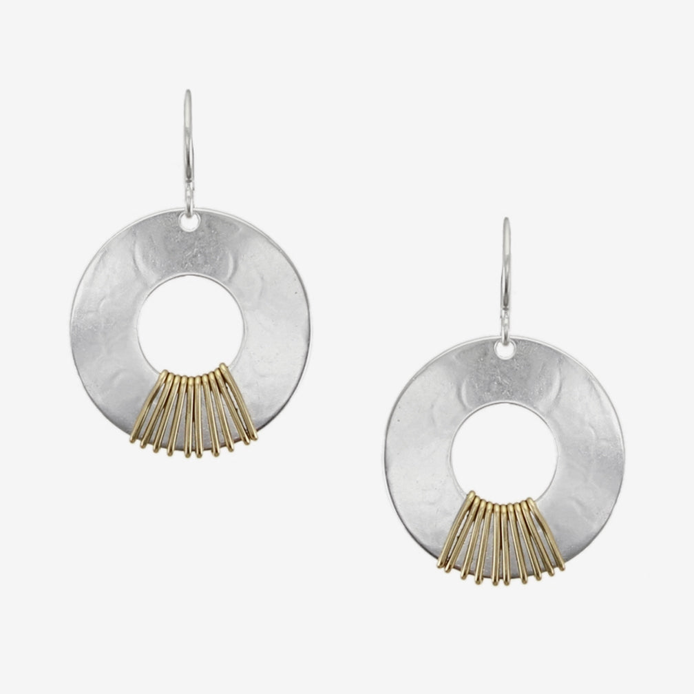Marjorie Baer Wire Earrings: Wire Wrapped Cutout Disc, Silver
