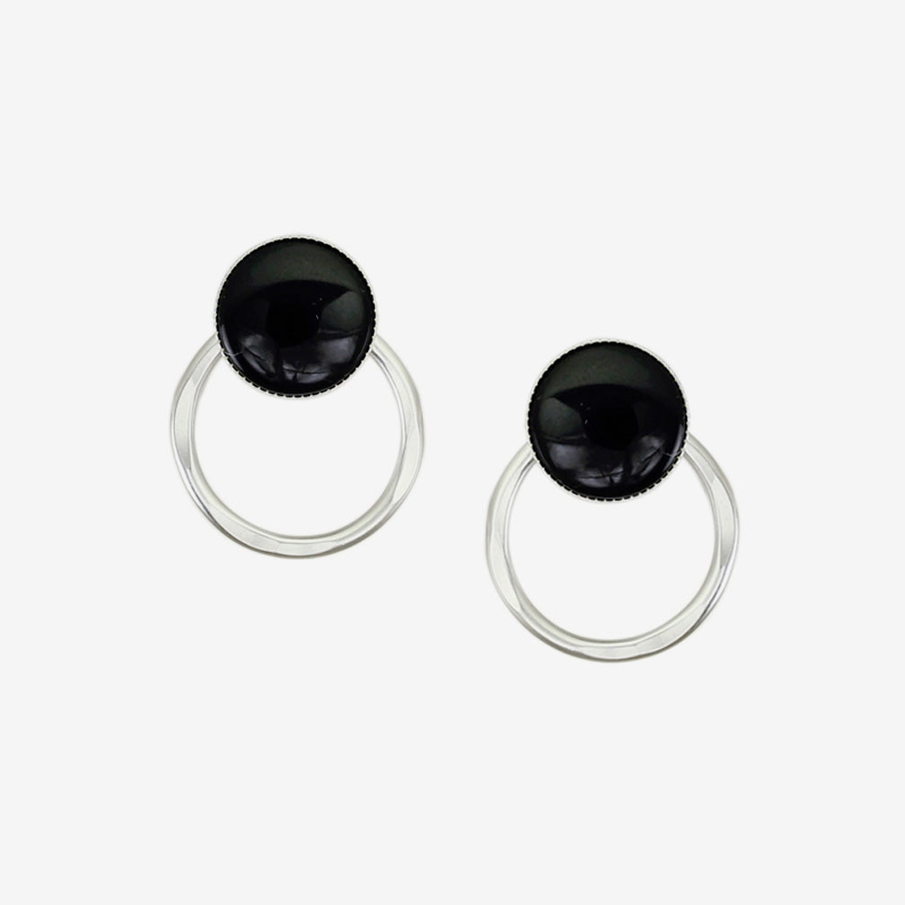 Marjorie Baer Post Earrings: Medium Black Cabochon with Ring