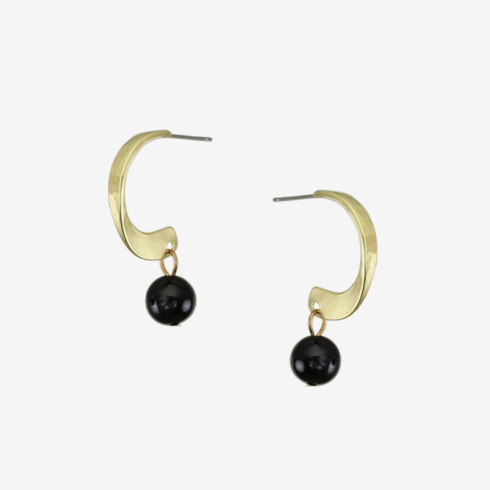 Marjorie Baer Post Earrings: Hoop with Black Bead, Brass