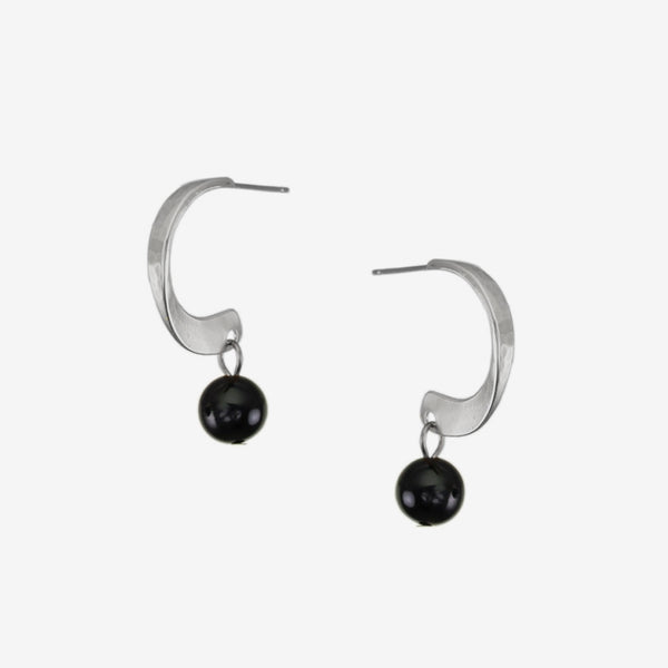Marjorie Baer Post Earrings: Hoop with Black Bead, Silver