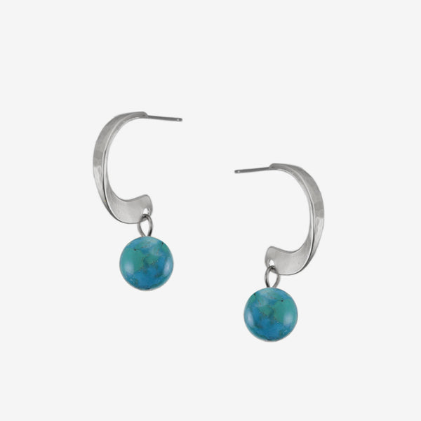 Marjorie Baer Post Earrings: Hoop with Turquoise Bead, Silver