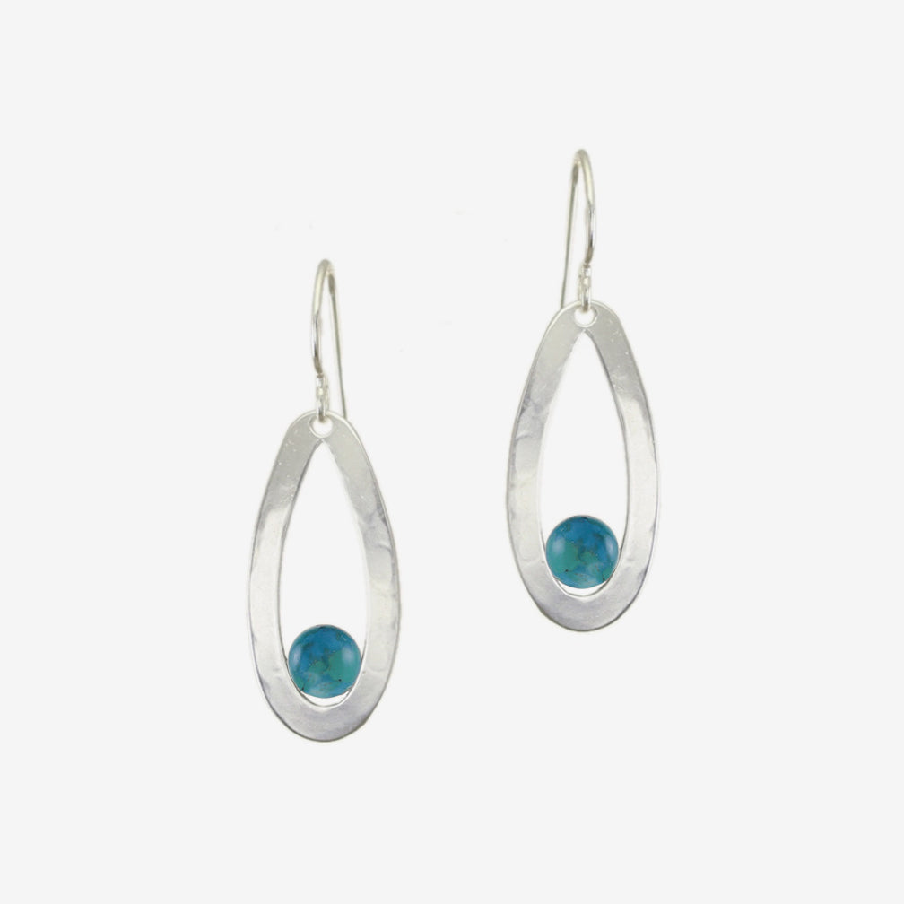 Marjorie Baer Wire Earrings: Turquoise Bead with Oval Frame, Silver