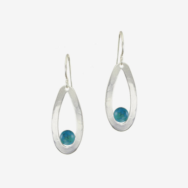 Marjorie Baer Wire Earrings: Turquoise Bead with Oval Frame, Silver