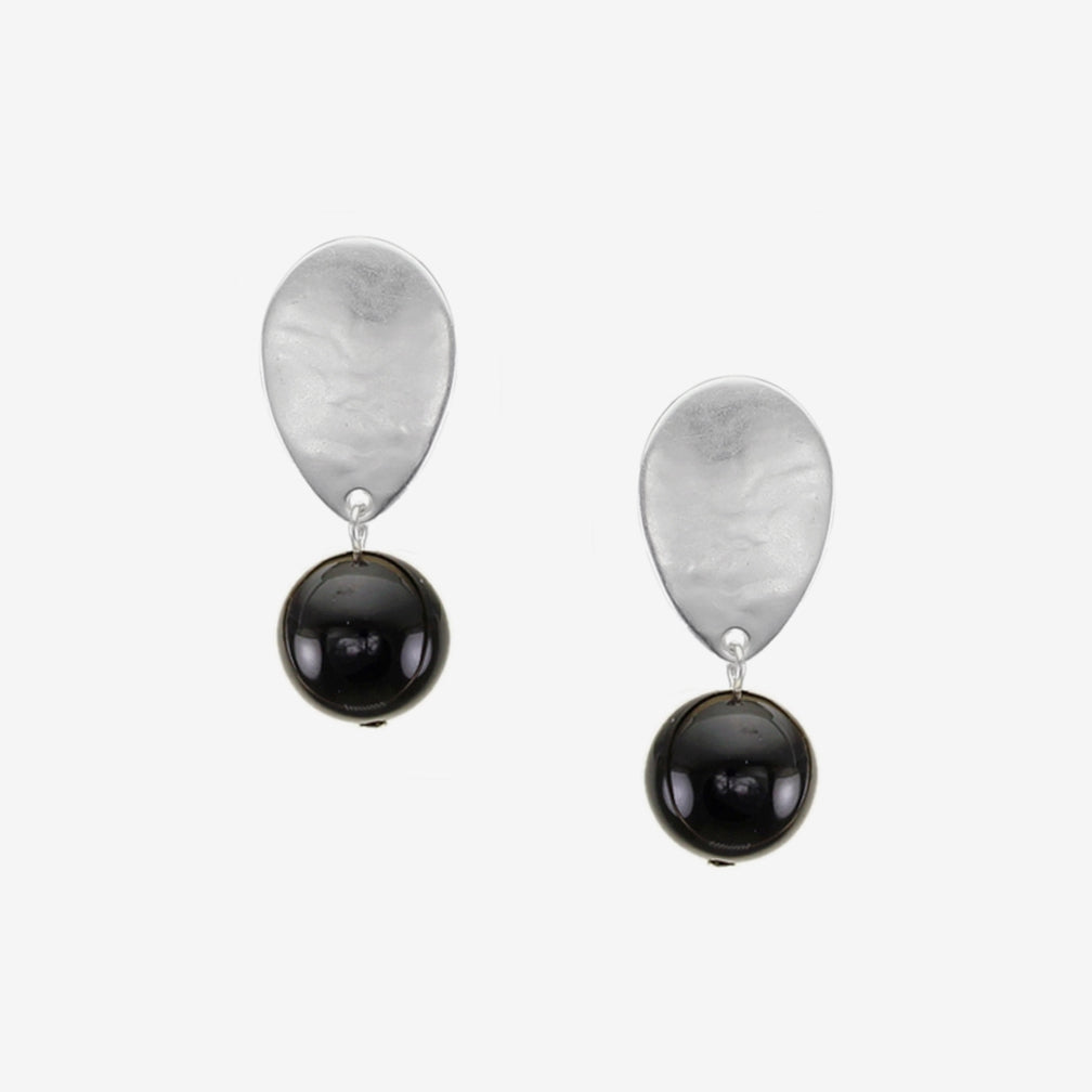 Marjorie Baer Post Earrings: Teardrop with Black Bead, Silver