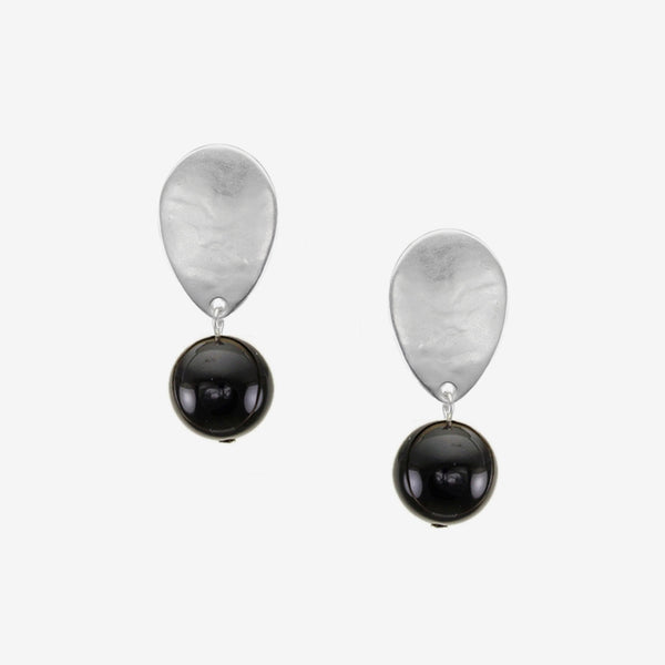 Marjorie Baer Post Earrings: Teardrop with Black Bead, Silver
