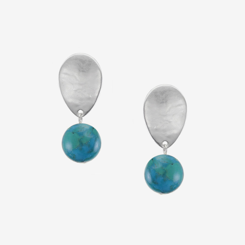 Marjorie Baer Post Earrings: Teardrop with Turquoise Bead, Silver