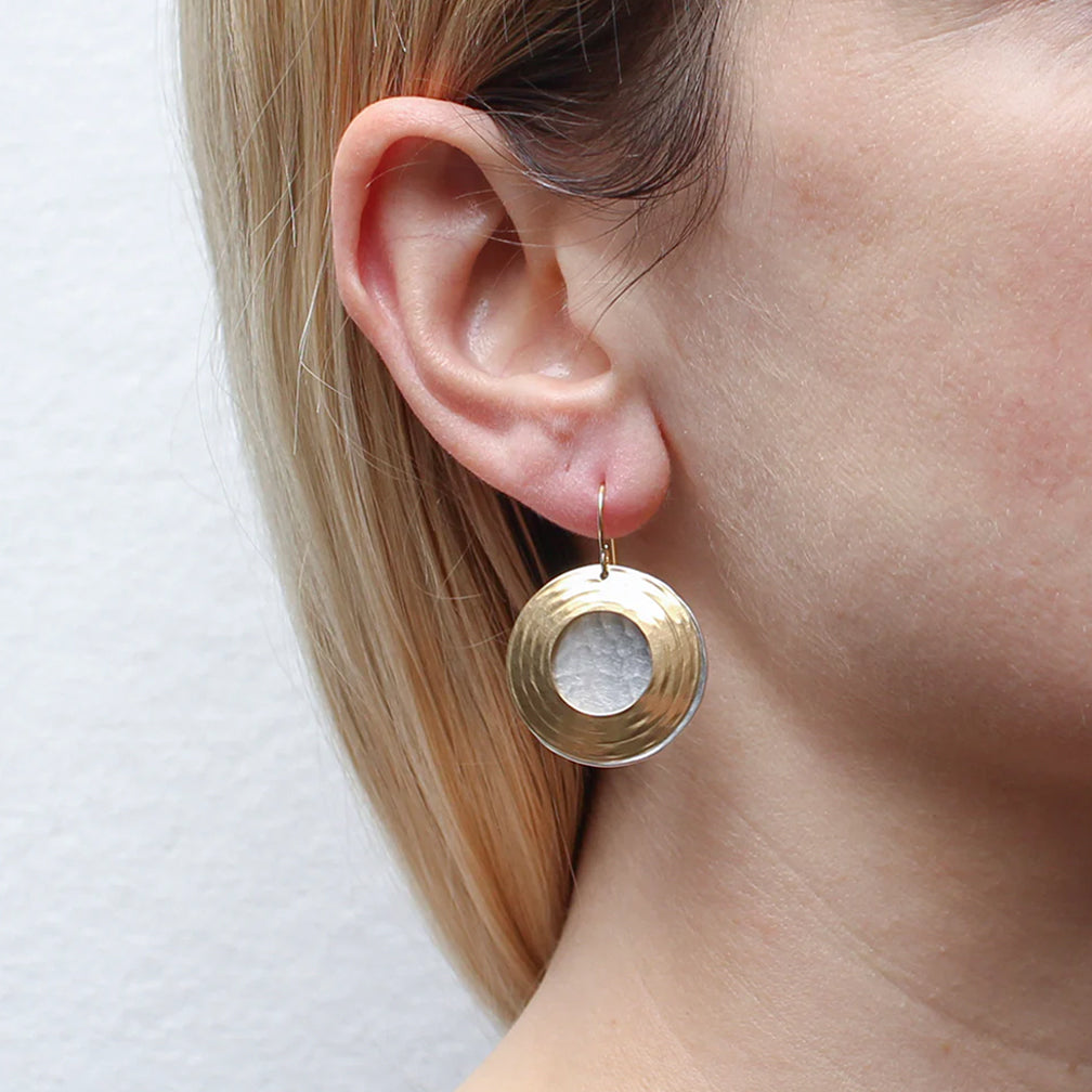 Marjorie Baer Wire Earrings: Textured Ring and Disc, Large