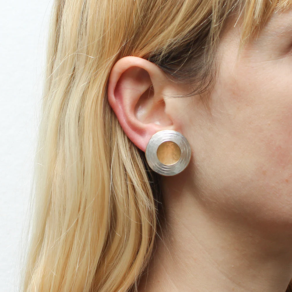 Marjorie Baer Clip Earrings: Textured Ring and Disc