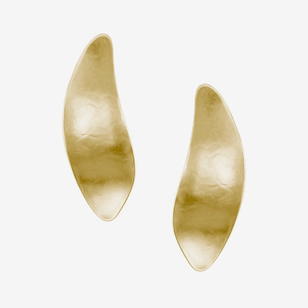 Marjorie Baer Post Earrings: Sculpted Leaf, Brass