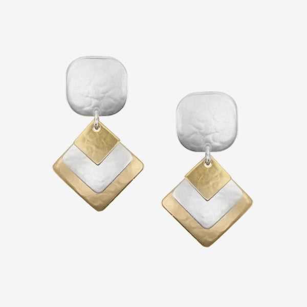 Marjorie Baer Post Earrings: Square with Layered Squares
